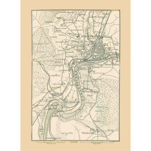 Historic Map - Schaffhausen Switzerland - Baedeker 1896 - 23 x 31.56 - Vintage Wall Art