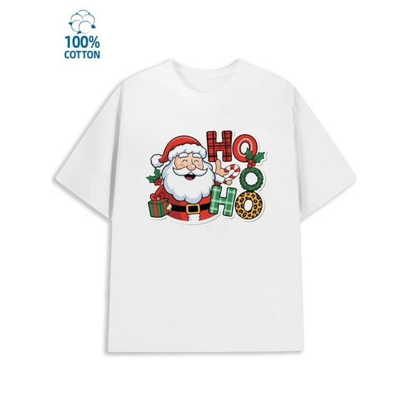 Christmas Santa T-Shirt men's Christmas 180G 100% Cotton white Christmas elegant Retro Unisex Shirt Crewneck tshirts Classic Unisex Shirt Graphic tshirts Funny Unisex Shirt Graphic Tee tshirts