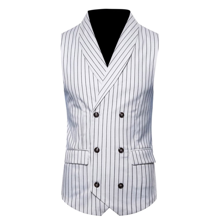 トップス W Double Front Double Vest Outfmvch Tank Top for Men Double- Pocket Striped Suit Vest