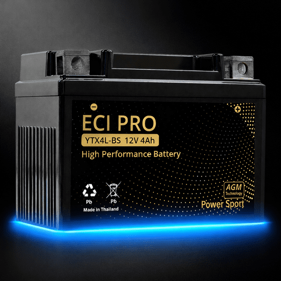 ECI Pro YTX4L-BS AGM Motorcycle Battery 12V 4Ah Maintenance-Free Replacement for ATV Scooter Dirt Bike Jet Ski High Cold Cranking Amps Leak-Proof Powersports Battery