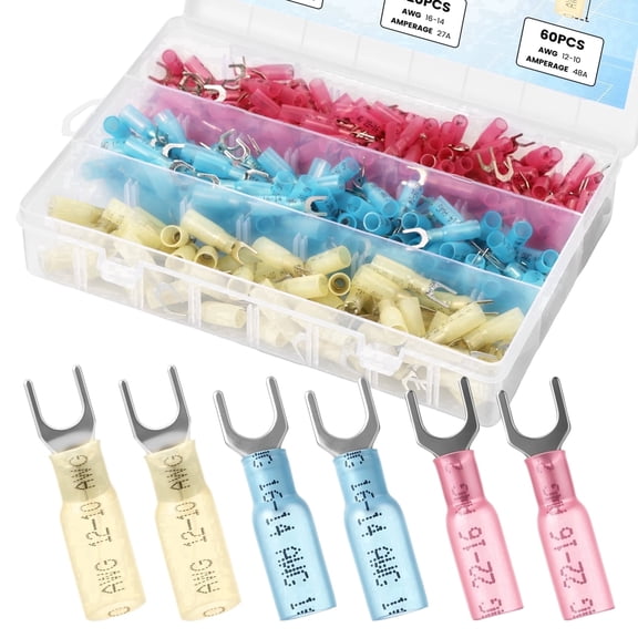 330 PCS Heat Shrink Spade Terminals, Waterproof Electrical Fork Connectors Kit, Tinned Copper, 22-10 AWG, 3 Sizes