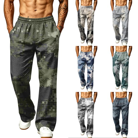 Mens Camo Baggy Sweatpants Open Bottom Joggers Elastic Waist Gym Workout Pants with Pockets