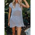 thumbnail image 3 of Niusricy Women's Sexy Crochet Bikini Cover Ups Ladies Solid Basic Swimsuit Coverups Short Sleeve Tee Tunic Round Neck Cover Up T-Shirts Fashion Loose Casual Summer Mini Dress for Vacation Beachwear, 3 of 5