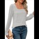 thumbnail image 1 of Blusas Tipo Túnica de Larga Abullonada con Cuello Cuadrado para Mujer, Estilo Casual y Moderno para Otoño Gris L, 1 of 8