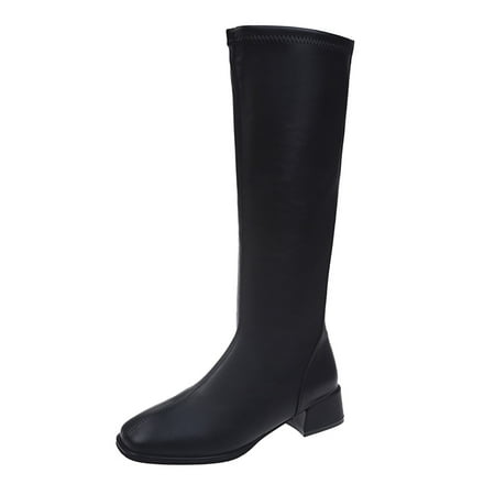 

Mackneog womens flat dress shoes Fashion Autumn And Winter Women Knee High Boots Low Heel Square Toe Solid Color Back Zipper Comfortable Artificial leather womens winter shoes
