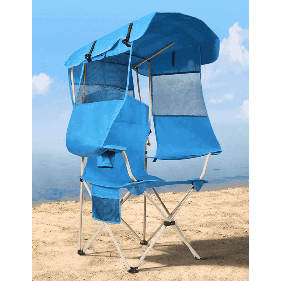 Camping Chair with Retractable Canopy Shade,Outdoor Chair with Canopy,Cup Holder,Side Pocket,Portable Folding Beach Chair with Sun Canopy for Lawn/Tailgates/Sports /Beach-Support 330 lbs