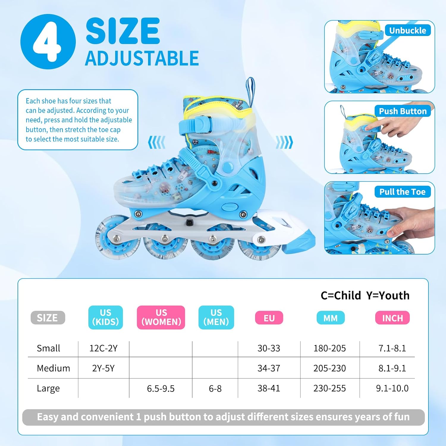 Inline Skates, Adjustable Children Inline Skates with Light up Wheels for Kids, Girls, Boys, Teens, Beginner & Advance | with Protective Gears and Carry Bag
