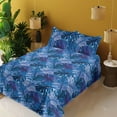 thumbnail image 2 of Ambesonne Tropical Leaves Fitted & Flat Sheet with Shams 4 Pcs Set, Art Retro Monstera, Queen, Dark Lavender Indigo, 2 of 5