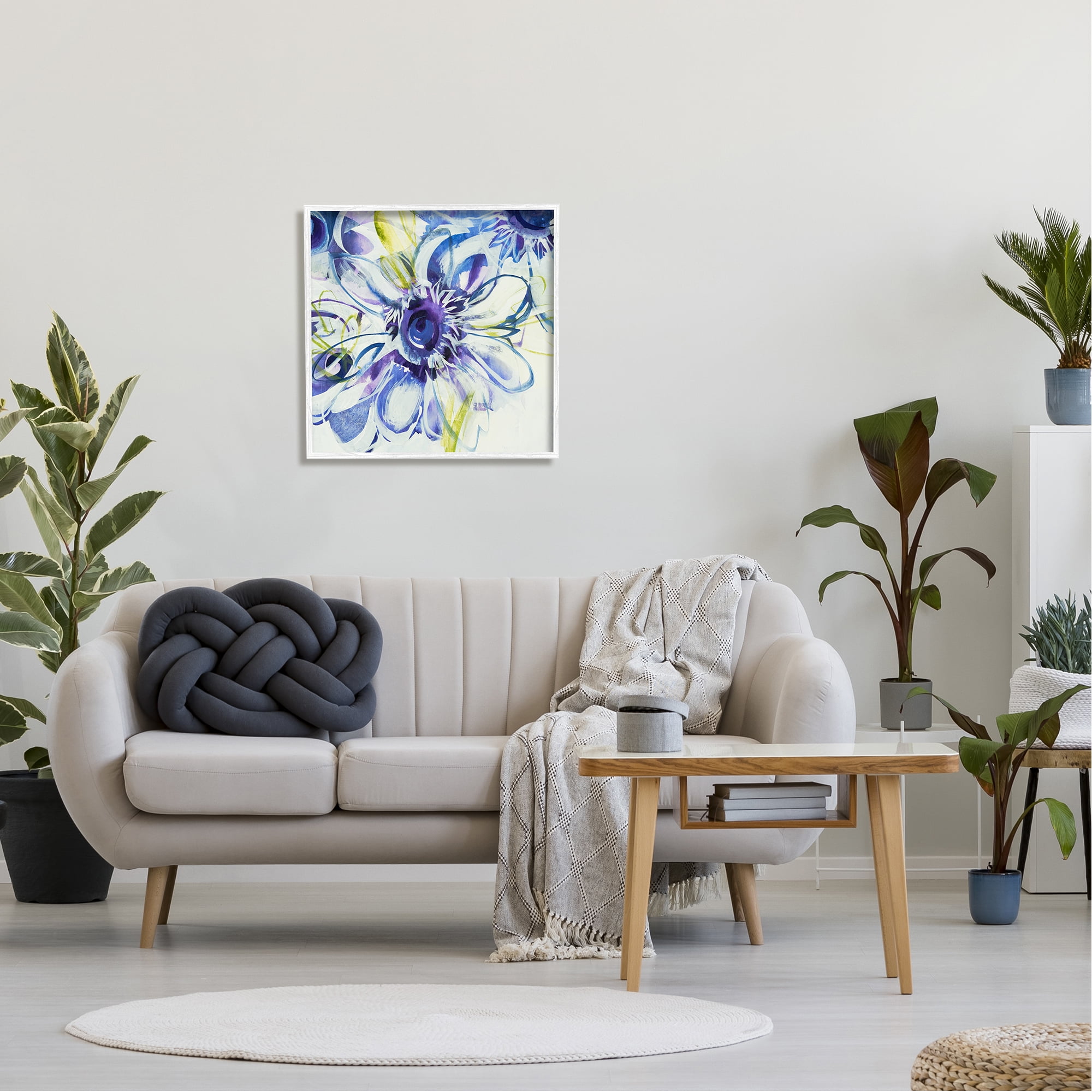 Stupell Industries Modern Blue Flower Buds Botanical & Floral Painting White Framed Art Print Wall Art, 24 x 24