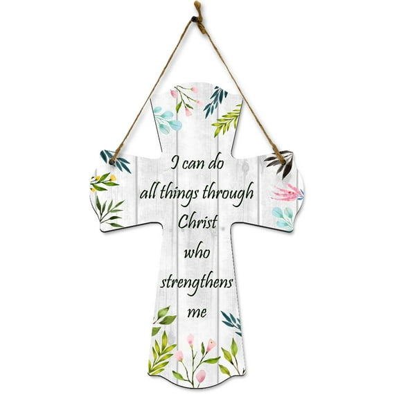I can do all things through Christ who strengthens me Cross Hanging Sign | Rustic Twine | Inspiring Religious Bible Decor