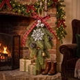 thumbnail image 7 of Cadancy Christmas Door Hanger Swag with Pine Branches Pine Cones Berry Clusters Buffalo Plaid Bow Jingle Bells Rustic Farmhouse Entryway Wall Decoration Holiday Party Supplies, 7 of 7