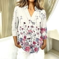 thumbnail image 2 of Women's 3/4 Sleeve V Neck Blouse Solid Color Work Casual Regular Collared Top with Button Closure for Office Business and Daily Casual Outfits, 2 of 7