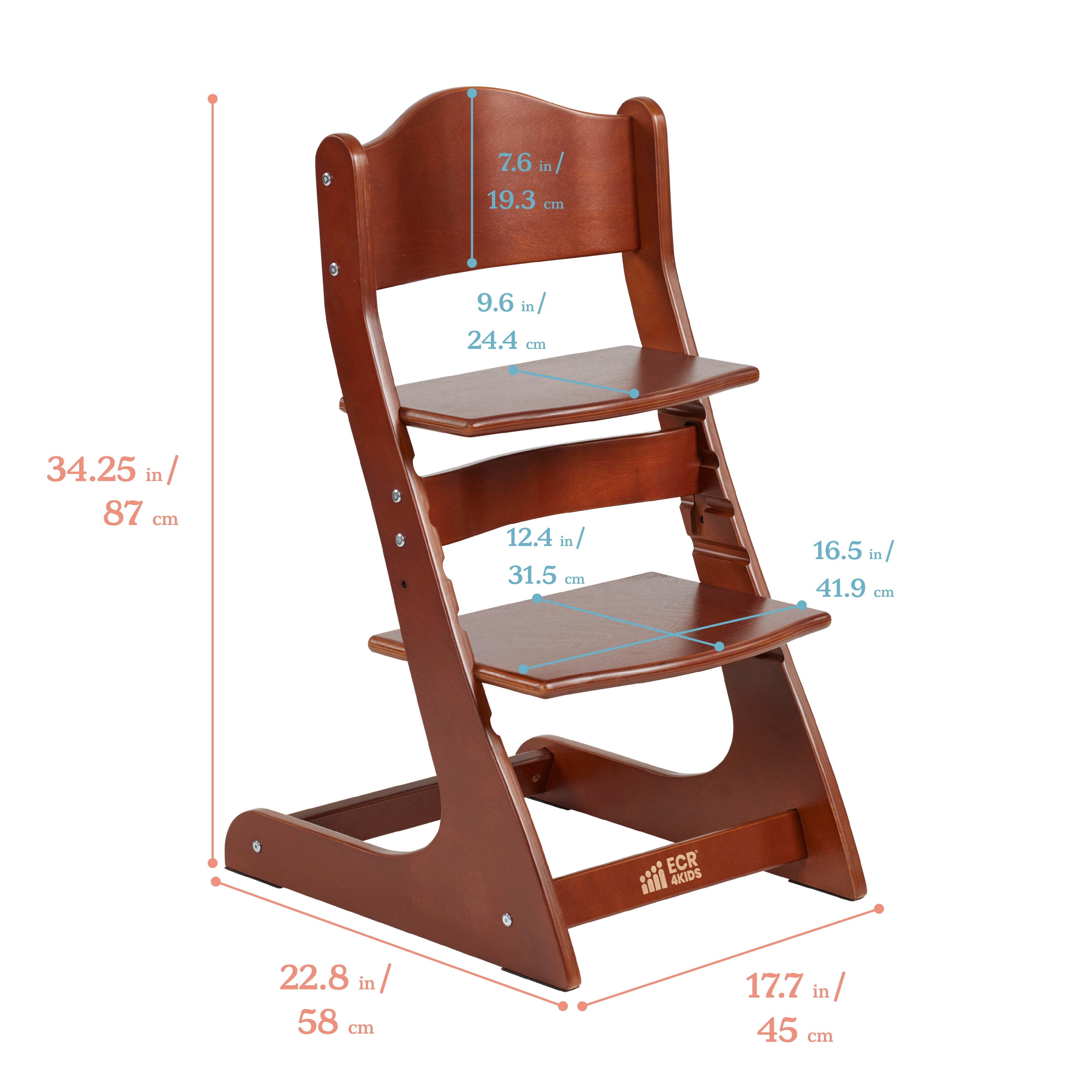 ECR4Kids Wooden Adjustable Grows with Me Transitional Chair, Montessori Furniture, Dark Walnut