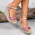 thumbnail image 4 of Rokment Platform Wedge Dressy Sandals for Women Ladies 2026 Fashion Casual Metallic Buckles Ankle Strap Height Increasing Chunky Heeled Dress Beach Summer Shoes Bride Wedding Boho Pink Size 7, 4 of 6
