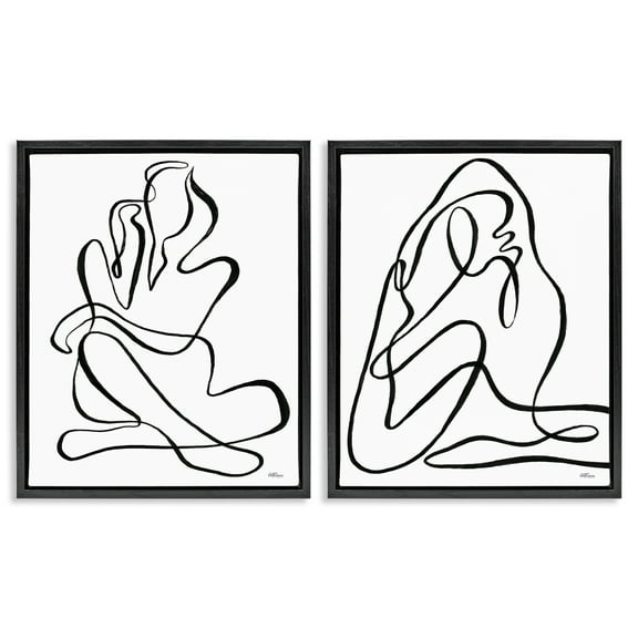 Stupell Industries Minimalist Female Figure People Painting Black Floater Framed Canvas Art Print Wall Art, 17 x 21, Set of 2