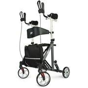 Zler Rolling Walkers for Seniors, Stand Up Rollator Walker with Seat and Big Wheels, Folding Walker Back Erect Rolling Mobility Walking Aid with Backrest Padded Armrests for Elderly, Seniors, Grey