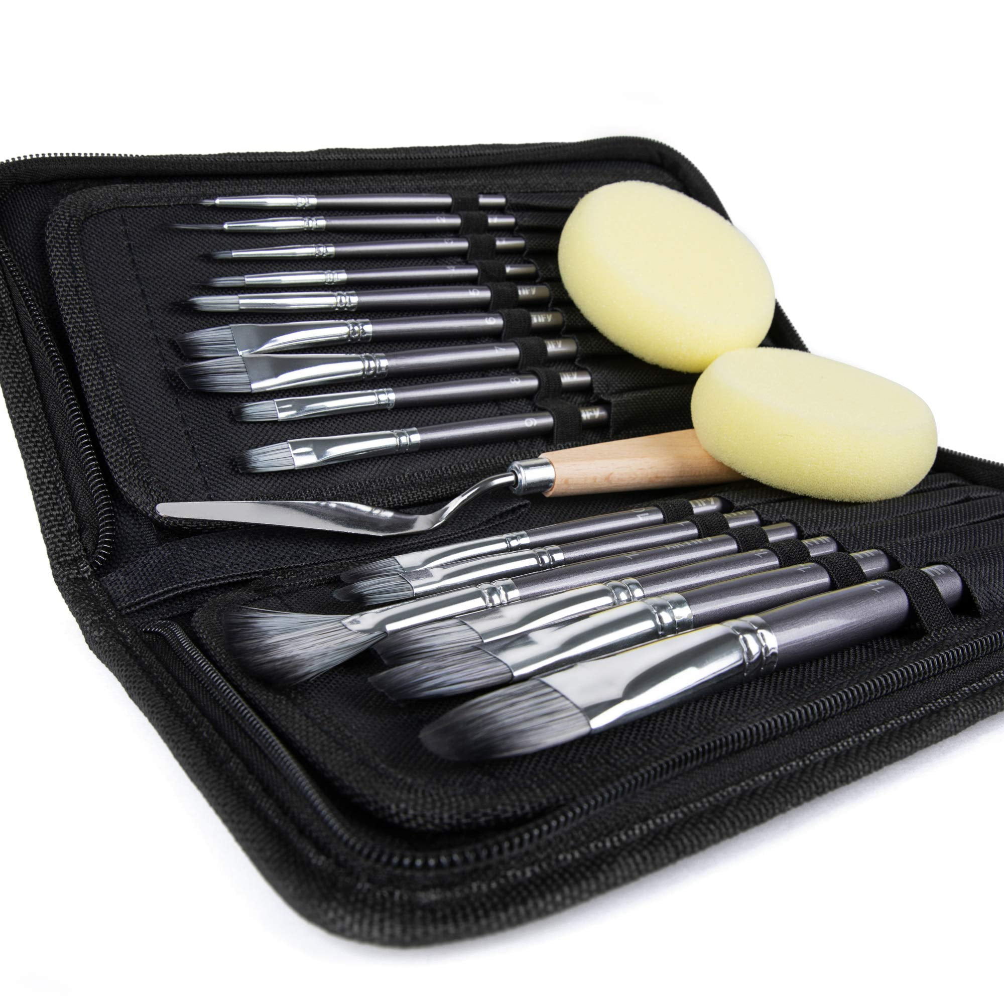 ARTIFY 15 Pieces Paint Brush Set, Intermediate Series, Includes PopUp Carrying Case with