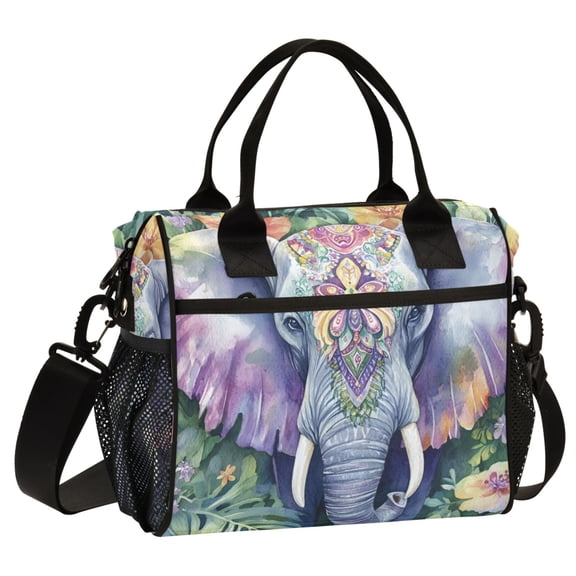 ALAZA Watercolor Elephant Print Cooler Lunch Bag Insulated Reusable Lunch Tote Large Leakproof Thermal Lunch Box for Work School Picnic Travel Medium