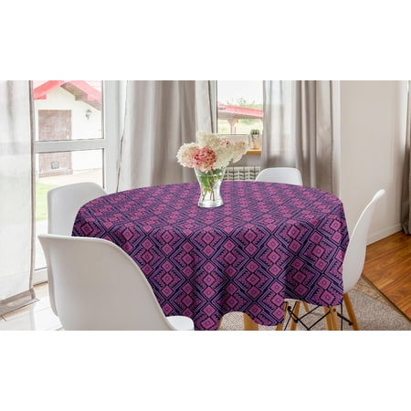 

Aztec Round Tablecloth Bohemian Inspired Layout of Vibrant Continuing Vertically Order Circle Table Cloth Cover for Dining Room Kitchen Decor 60 Indigo Hot Pink by Ambesonne