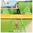 thumbnail image 6 of 3 in 1 Toddler Swing Set with Basketball Rim and Soccer Scoring Net, Indoor Outdoor Baby Swing with Metal Stand, Kids Swing Set for Backyard, Free Soccer Basketball and Pump, Easy to Assemble（Green）, 6 of 8