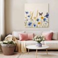 thumbnail image 5 of Blue Floral Wall Art Painting on Canvas, Yellow Flower Butterflies Country Plant Canvas Art Home Prints Wall Art Framed Modern Artwork for Living Room Bedroom Wall Decor 20x20in, 5 of 9