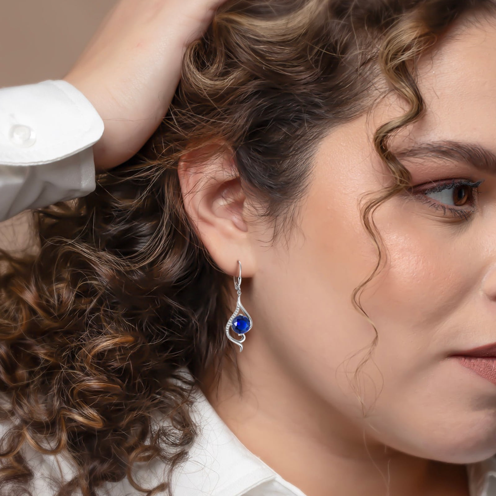 Juwaliy Women Blue Sapphire Dangle Earrings September Birthstone Sterling Silver Earring Leverback Tail Jewelry Mom Christmas Birthday Valentines Mothers Day Gift for Her