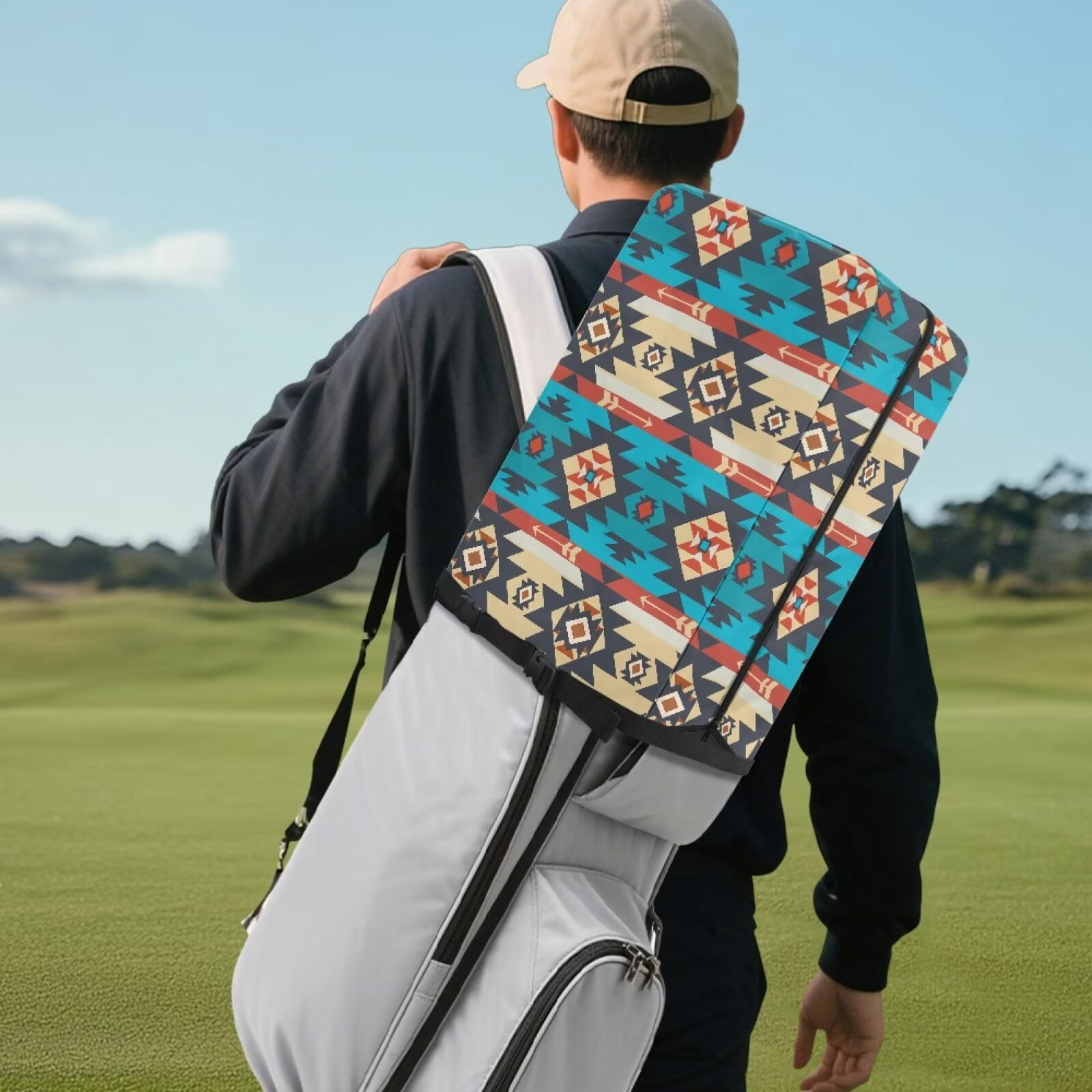Chririnla Southwest Aztec Golf Bag Hood Cover Waterproof & Dustproof Club Protection Universal Golf Club Bag Accessories Great Gift for Men Women Golfers