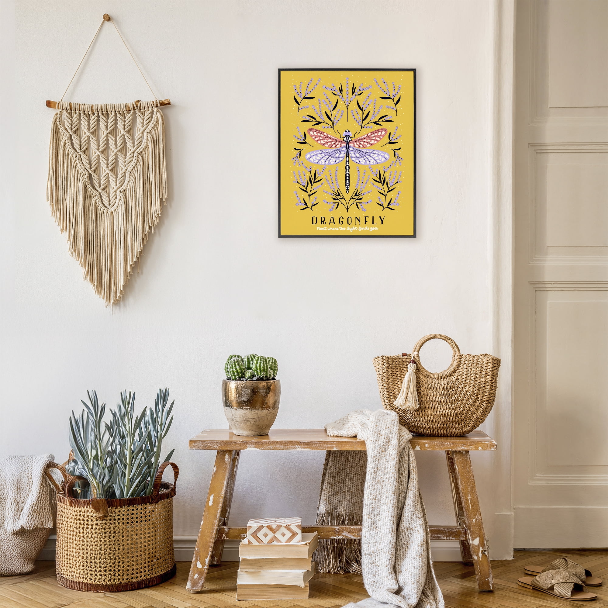 Stupell Industries Dragonfly Symmetry on Yellow Black Framed Giclee Art, design by Indira Prieto | IndySign