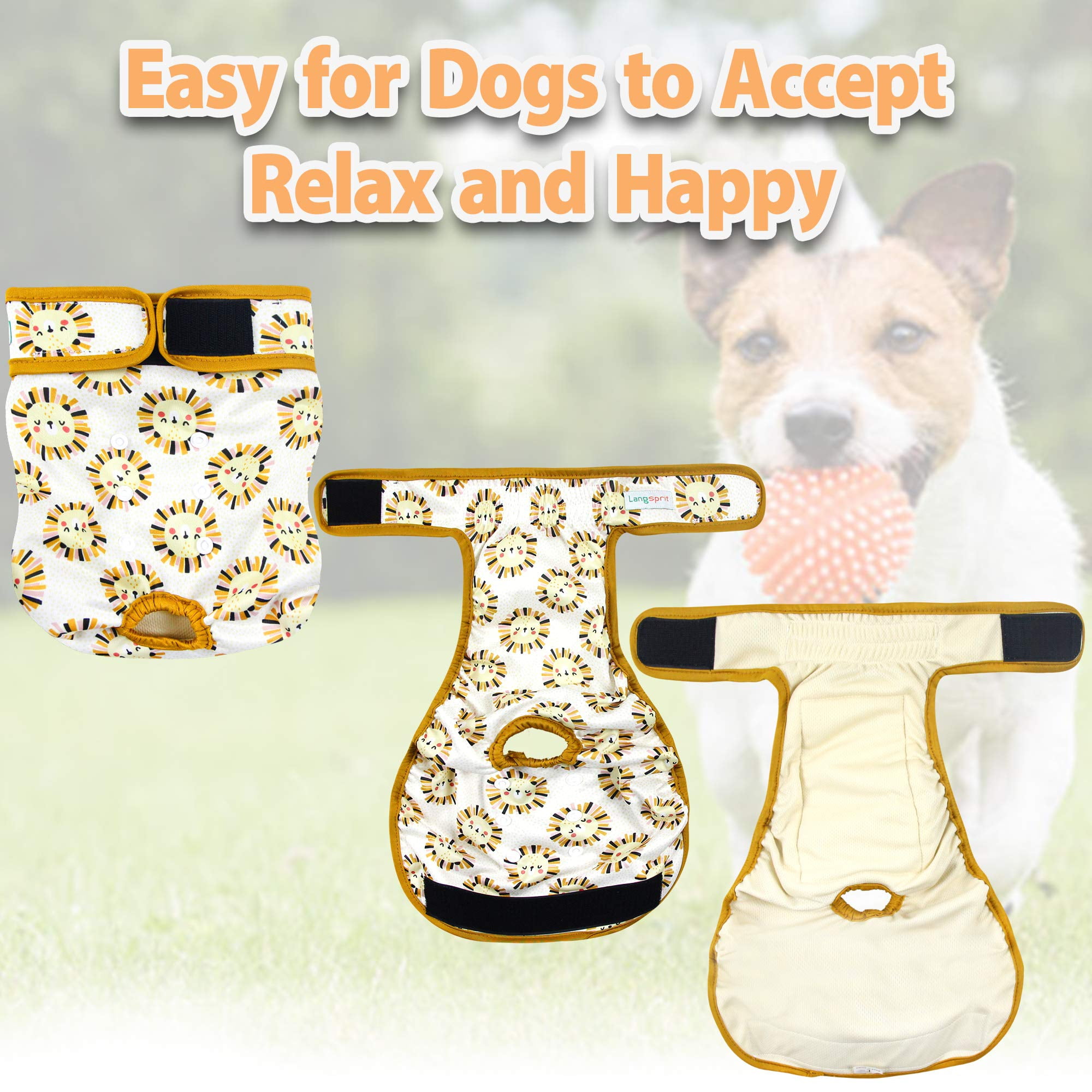 PTSPLLMY Langsprit Washable Female Dog Diapers (3 Pack) - No Leak Reusable Diapers for Doggy Female in Period - Highly Absorbent Dog Heat Panties with Adjustable Snaps