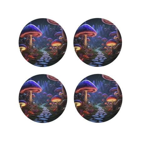 

Kdxio Jungle Path Glowing Mushrooms Funny Coasters 4 Pcs Leather Coasters Housewarming Gifts Protect Furniture from Water Marks Scratch and Damage