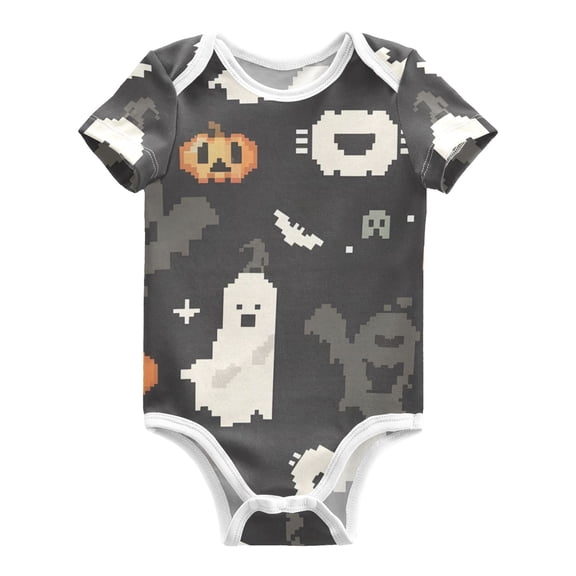 Halloween Pumpkins Bats Shadows Pixel Style Pure Cotton Bodysuit Short Sleeve Pajamas One-Piece Romper Unisex 3 Months