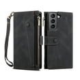 thumbnail image 2 of Luxury PU Leather Wallet Case for Samsung Galaxy S23 Plus, Zipper Pocket Card Slots Holder Kickstand Flip Folio Cover with Shoulder Strap Crossbody Wrist Hand Strap Anti-Scratches Case,Black, 2 of 11