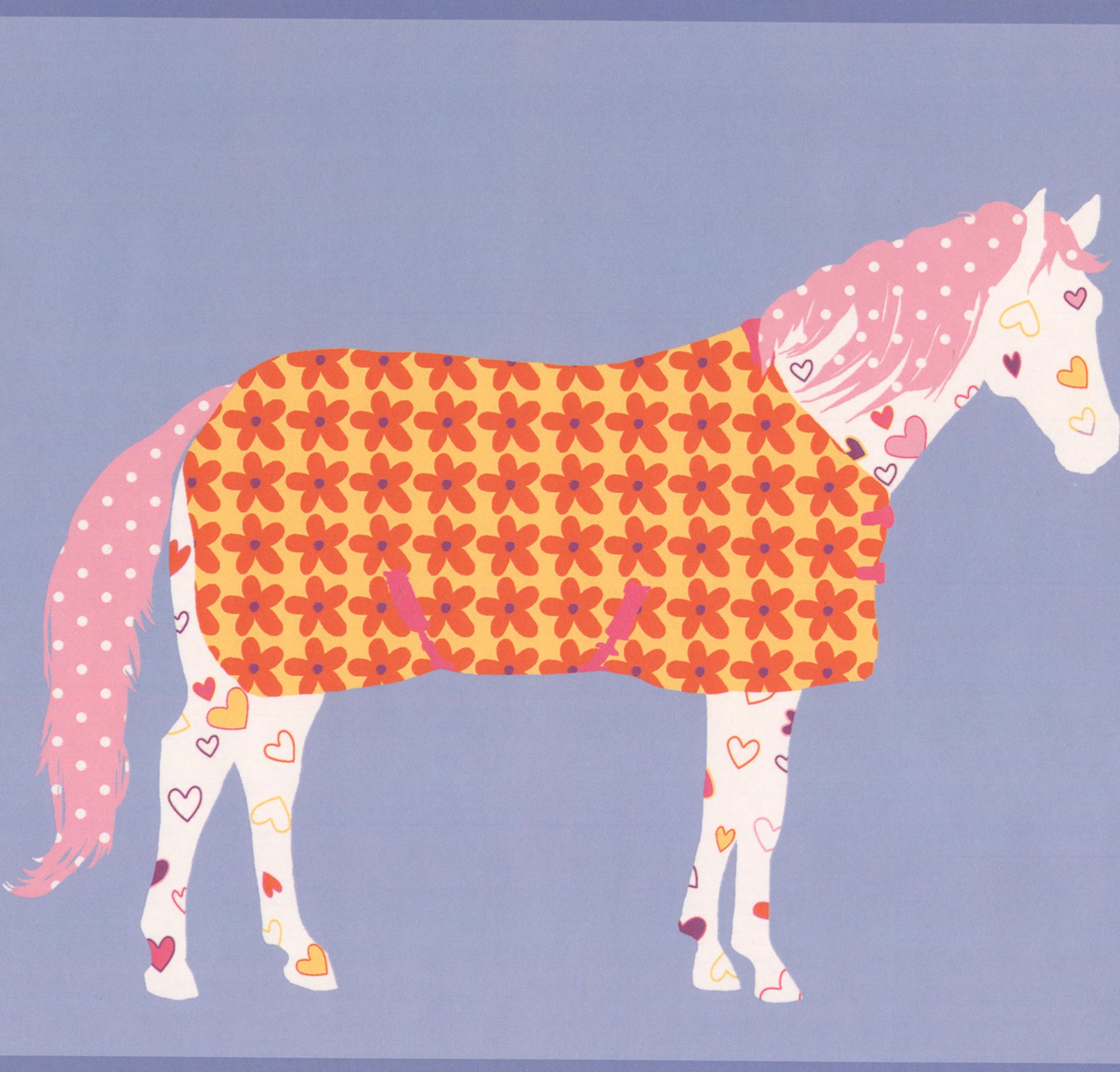 Wallpaper Border Horses Decorated with Stars and Flowers Iris Purple