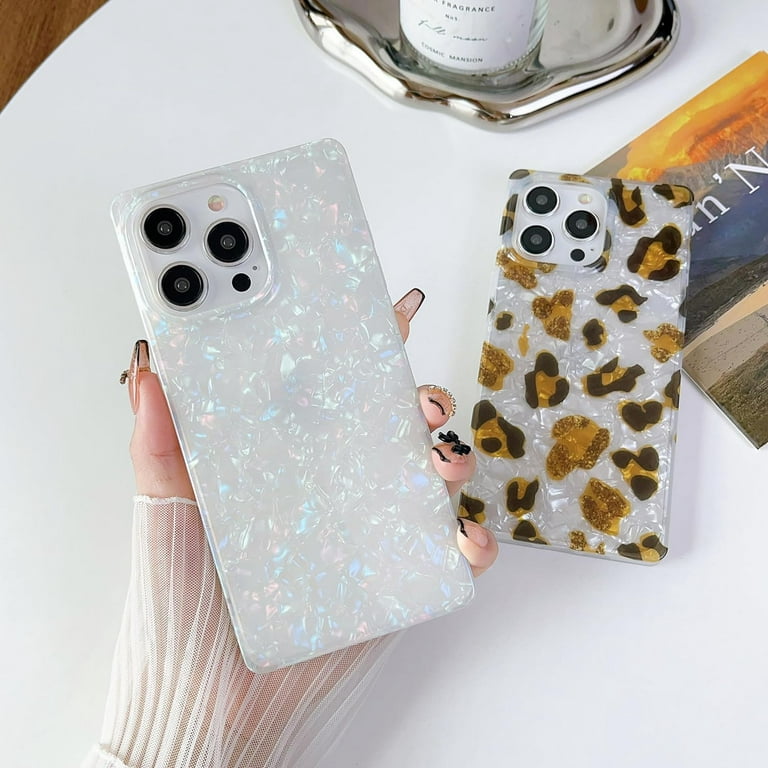 Changjia for iPhone 15 Pro Max Square Edge Case for Women, Cute Luxury  Golden Decoration Soft TPU Bumper Shockproof PU Leather Back Girls  Protective