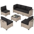 thumbnail image 5 of STARY 7 Pieces Rattan Outdoor Conversation Set, Patio Sectional Furniture Set with Glass Coffee Table, Black, 5 of 9