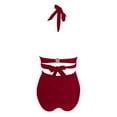 thumbnail image 6 of MIXUE Swim Suits for Women Solid Color High Waisted Sexy Push Up Vintage Two Piece Retro Ruched High Waist Bikini Sets for Women Set Swimwears Holiday Wear,Red,S, 6 of 7