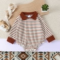 thumbnail image 2 of WERYOUNG Girls Boys Bodysuits Summer Unisex Comfort Striped Printed Turndown Collar Long Sleeve Bodysuits Girls Stylish Daily Wear Onesie,Coffee,12-18 Months, 2 of 4