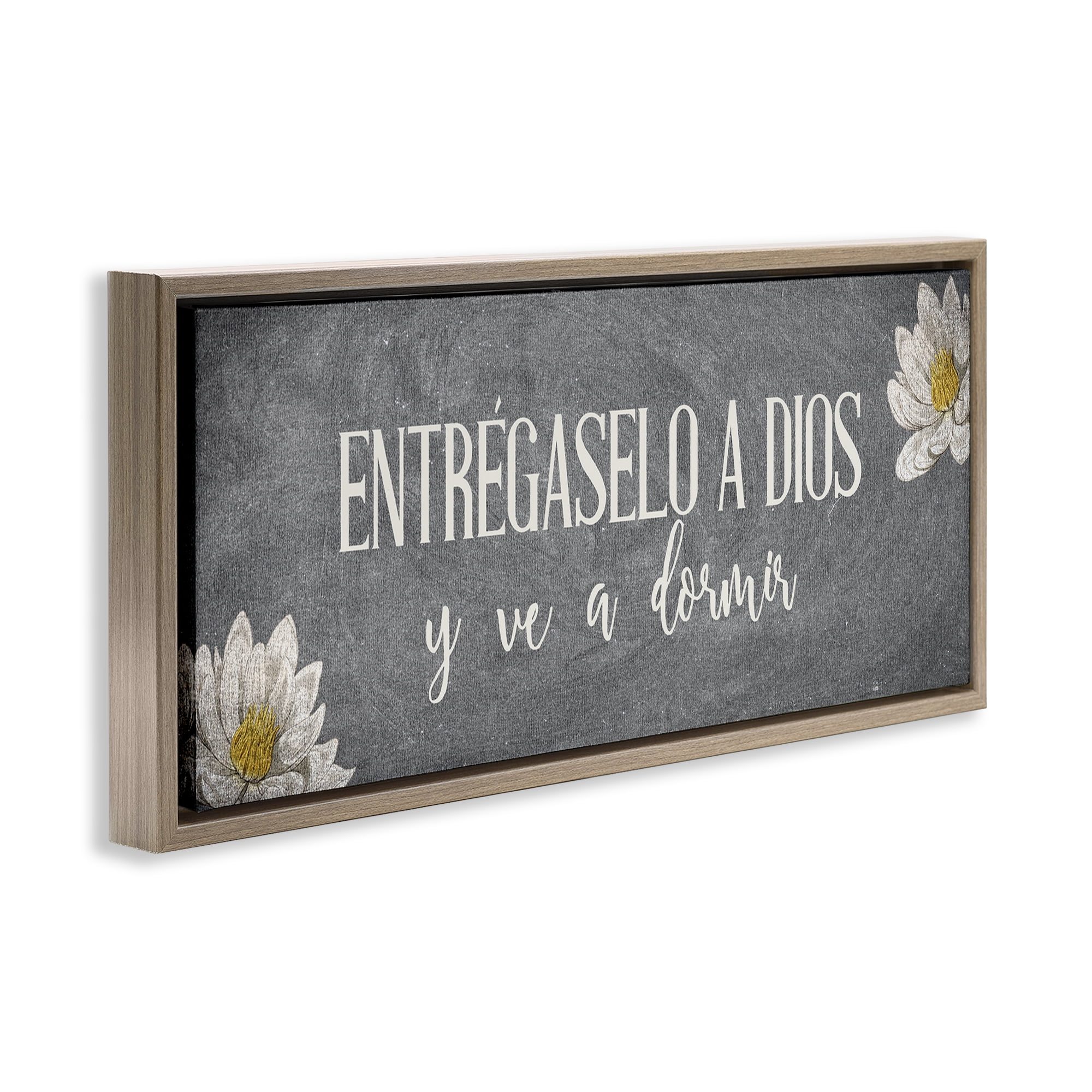 Stupell Industries Entrégaselo a Dios y Descansa Religious Quotes and Sayings Painting Brown Floater Framed Art Print Wall Art, 31 x 14