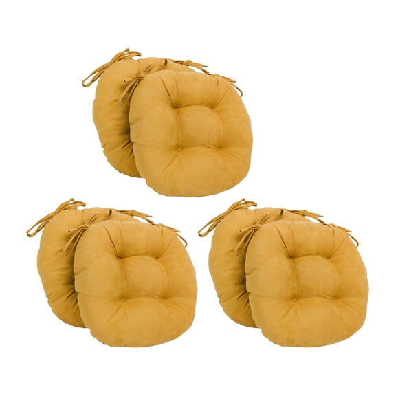 Blazing Needles 16-inch Round Tufted Microsuede Chair Cushion, 16 x 16, Lemon 6 Count