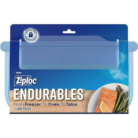 Ziploc Endurables Large Pouch, 8 Cups, Reusable Silicone Bags and Food Storage Meal Prep Containers for Freezer, Oven, and Microwave, Dishwasher Safe