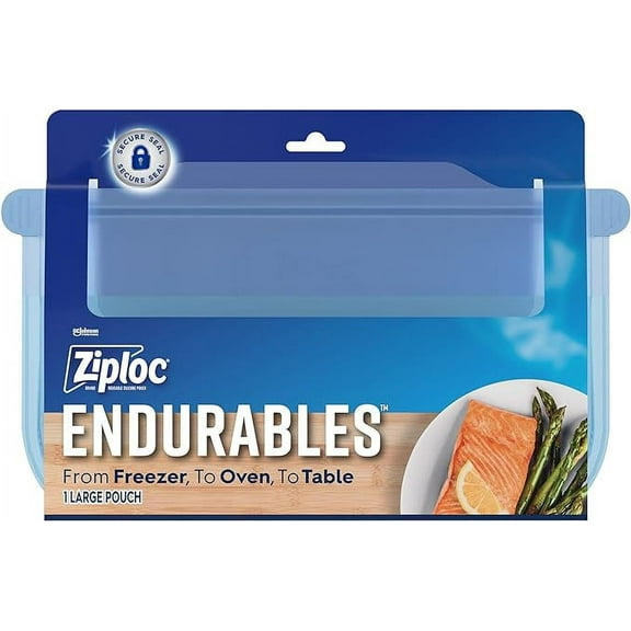 Ziploc Endurables Large Pouch, 8 Cups, Reusable Silicone Bags and Food Storage Meal Prep Containers for Freezer, Oven, and Microwave, Dishwasher Safe( Pack of 2 )