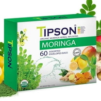 Tipson Organic Moringa Tea - 6 Assorted Flavors - 60 Foil Enveloped Double Chambered Bags - Antioxidant Superfood - Caffeine Free - NonGMO - Gluten Free