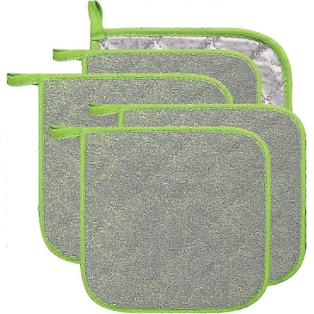 Daily Kitchen Cotton Terry Pot Holder Heat Resistant Pot Holder for Cooking and Baking Set of 5 Green Apple