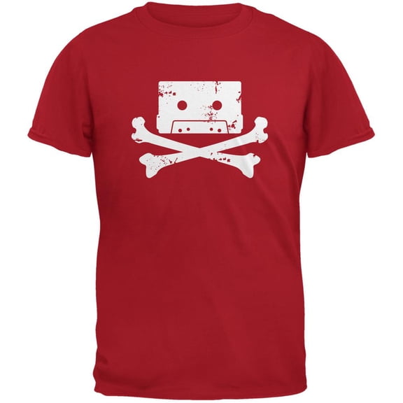 Cassette Tape & Crossbones Red Adult T-Shirt - Medium