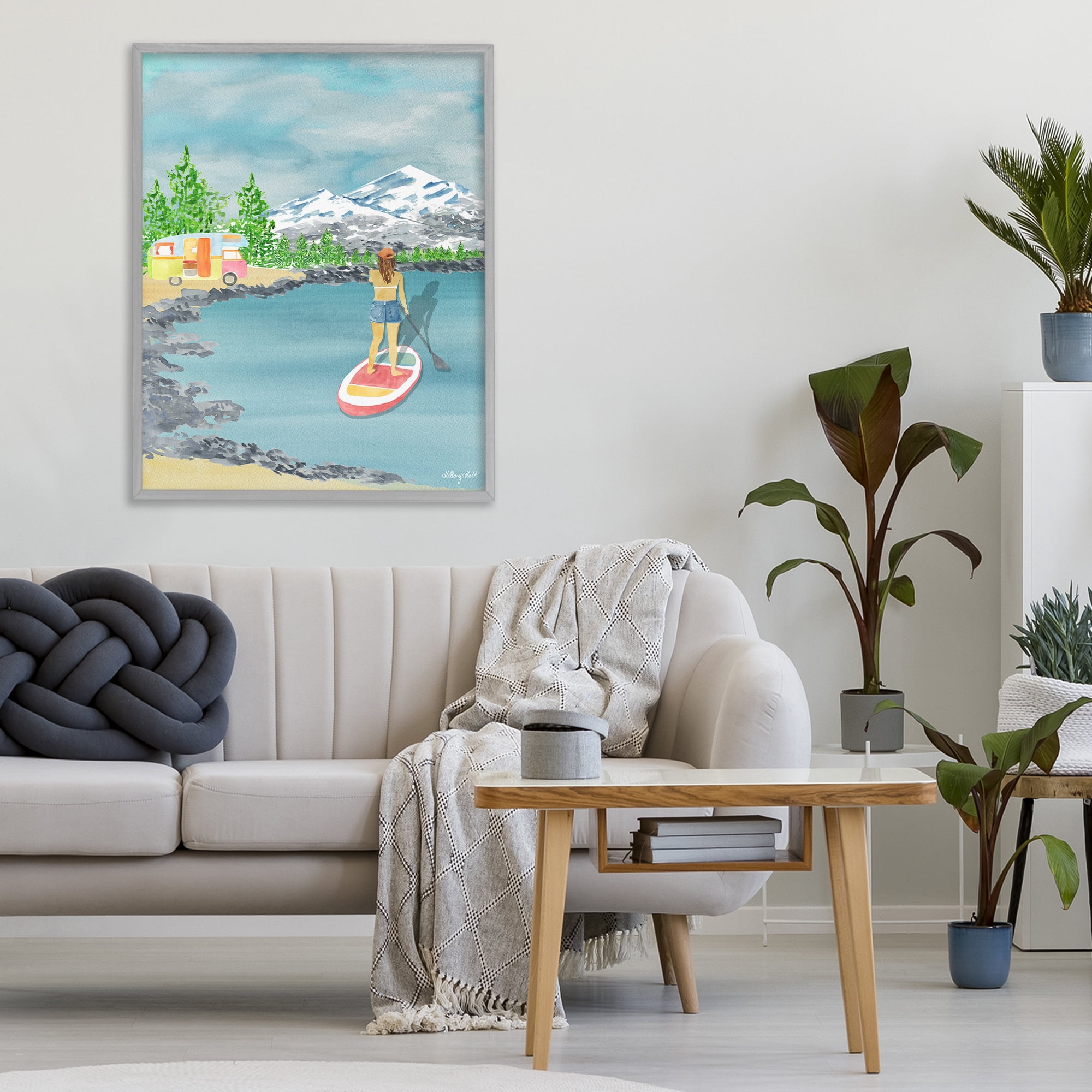 Stupell Industries Lake Tahoe Paddle Boarding Gray Framed Giclee Art, design by Hillary Holt