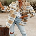 thumbnail image 1 of Womens Casual Plaid Shacket Wool Blend Button Down Long Sleeve Shirt Fall Jacket Shackets, 1 of 3