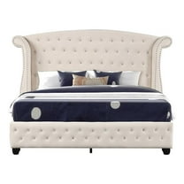 Pemberly Row Crystal Tufted Modern King Bed made with Wood in Cream