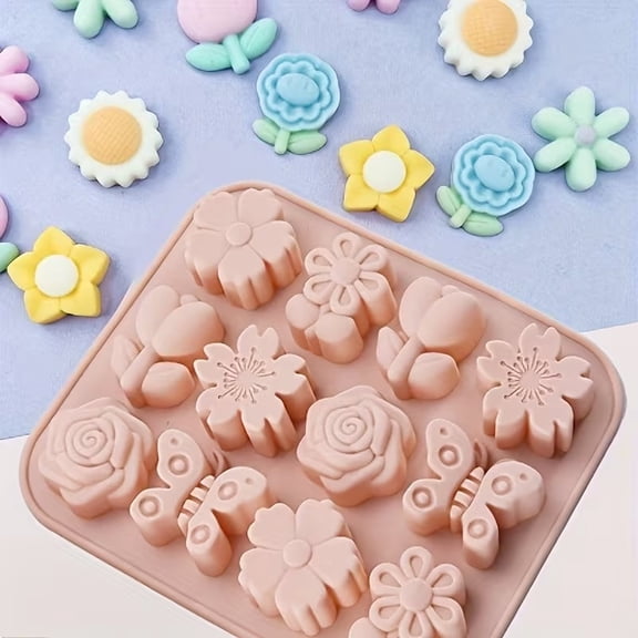 1PC silicone ice cube mold, flower pattern, natural series food grade silicone, easy to release, a must for making ice cubes in summer