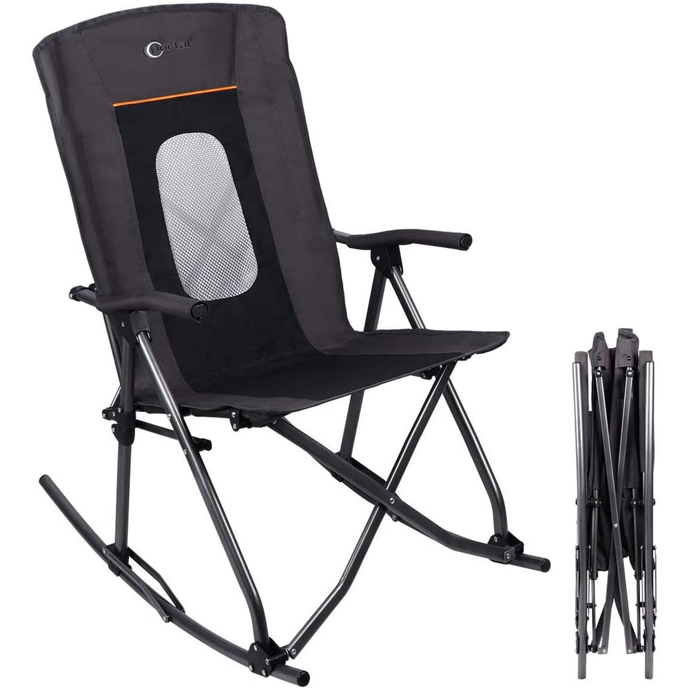 PORTAL Oversized Quad Folding Camping Rocking Chair High Back Hard Armrest Carry Bag Included 