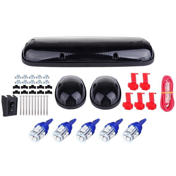 3pcs Smoke Cab Marker Light Cab Roof Running Top Clearance Marker Light Assembly T10-10-3528-SMD Blue with Wiring Pack Replacement fit for 2002-2007 Chevy Silverado/for GMC Sierra 1500 2500HD 3500
